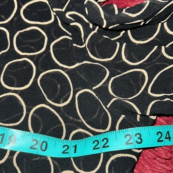 Avenue Large circle Polka Dot Chiffon black beige long sleeve Blouse Sz 14/16 - Picture 5 of 11